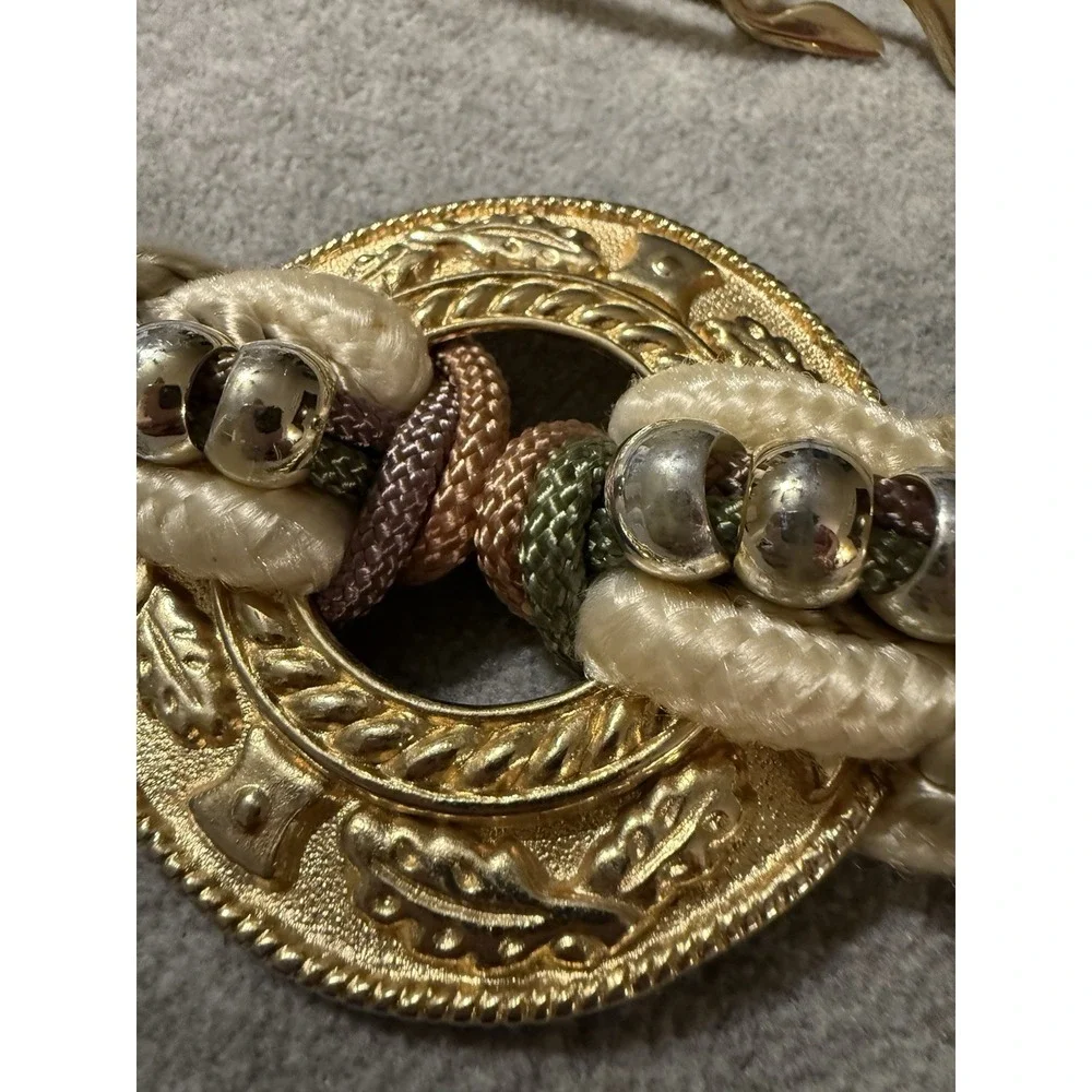 Vtg 80s Fashion Multi Colored Gold Disk Corded Beaded Stretch Belt M/L Statement